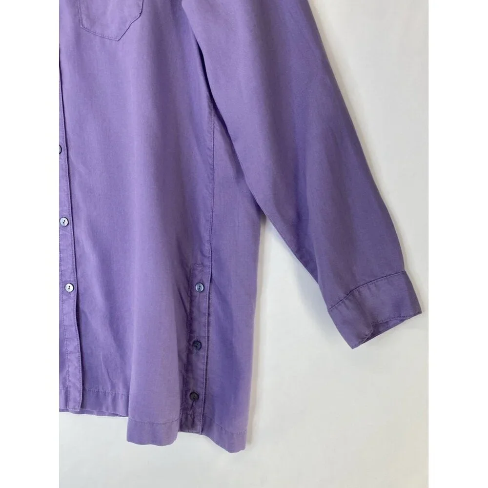 J Jill Blouse Women’s Sz Medium Long tall Purple Button Down Tencel Button Down